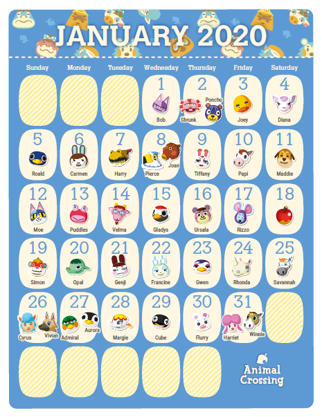 Nintendo Releases Printable Animal Crossing Birthday Calendar In Time 