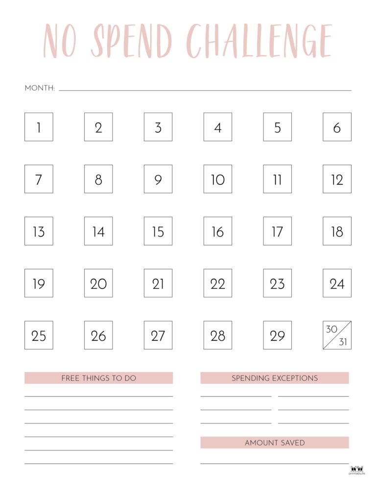 No Spend Challenge Printables Printabulls PrintaBulk