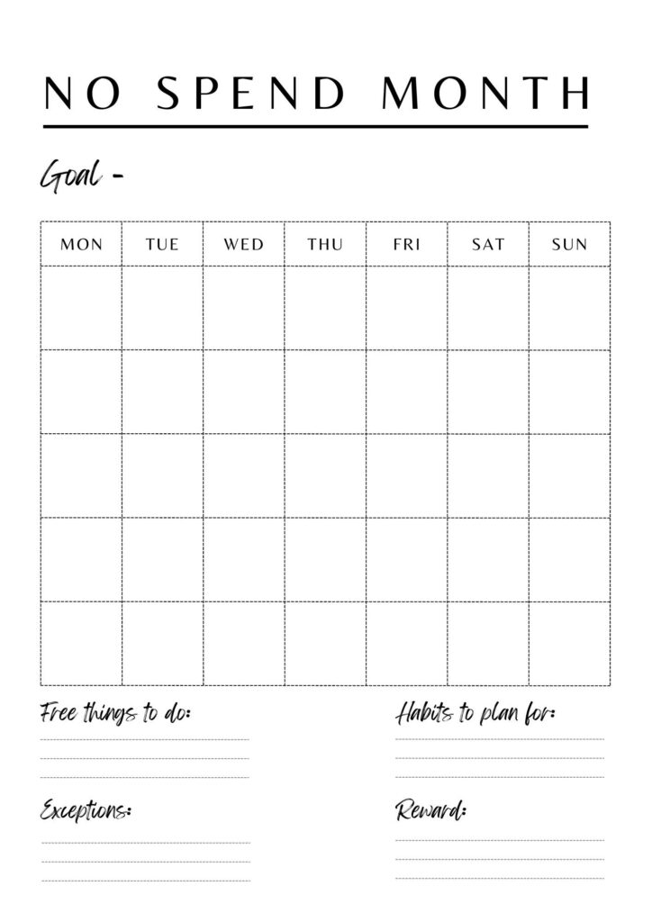 No Spend Month Challenge No Spend Tracker No Spend Calendar No Spend 