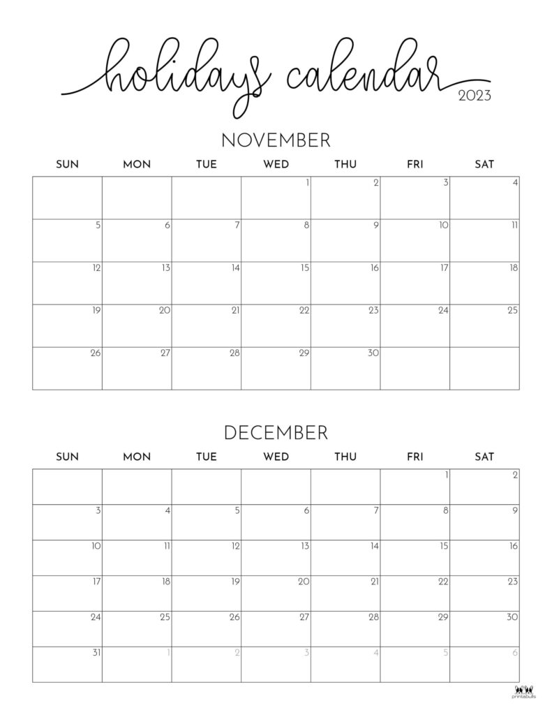 Nov Dec Calendar Printable Ariana Jessica