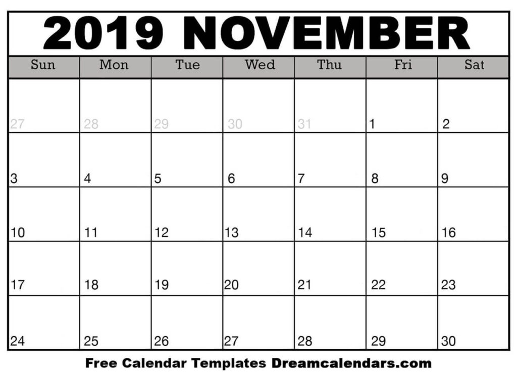 November 2019 Calendar Free Printable With Holidays And Observances