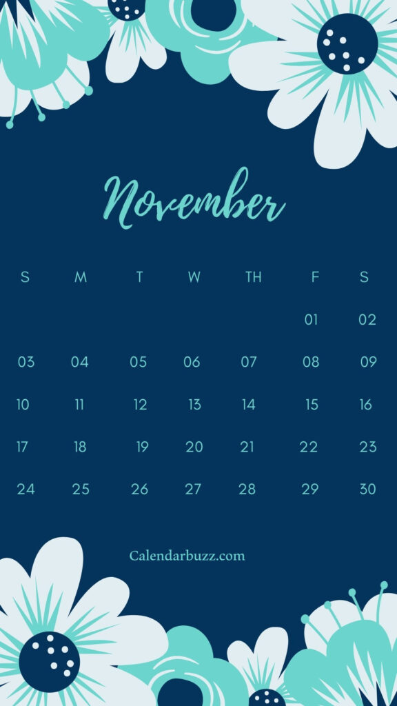 November 2019 Iphone Calendar Wallpaper Blue Flowers With Quotes 