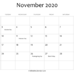 November 2020 Printable Calendar With Holidays