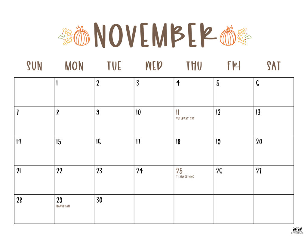 November 2021 Calendars 15 FREE Printables Printabulls
