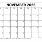 November 2022 Calendar Free Printable With Holidays