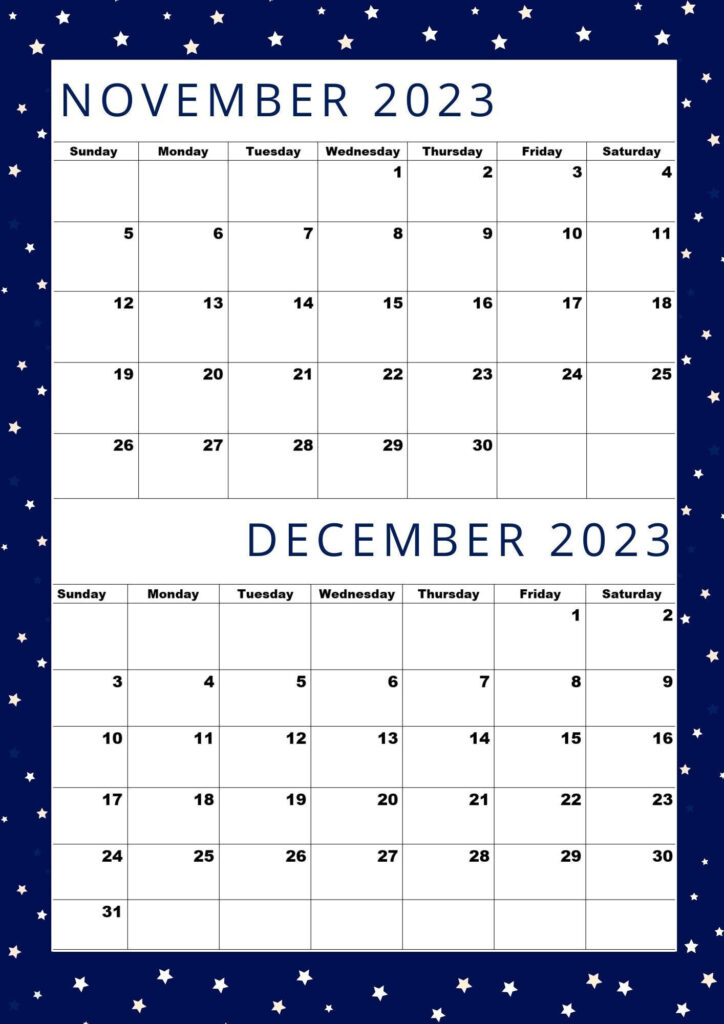 November 2023 Calendar December 2023 Calendar a4 Size pdf printable 