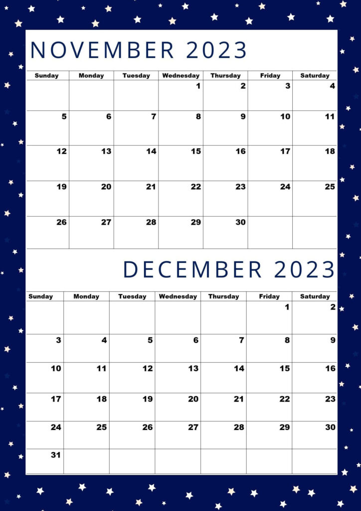November 2023 Calendar December 2023 Calendar a4 Size pdf printable 