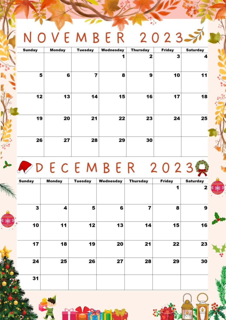 November 2023 Calendar December 2023 Calendar Printable Nov 2023 Dec 