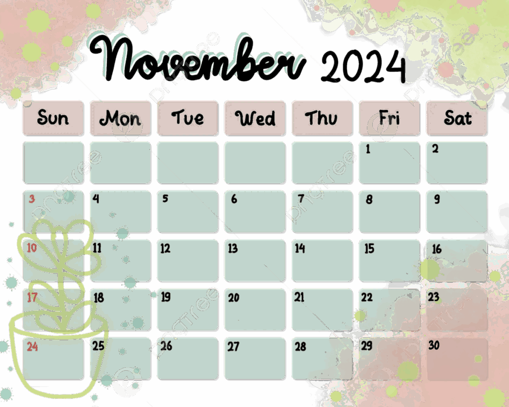 November 2024 Calendar Calendar November 2024 PNG Transparent 
