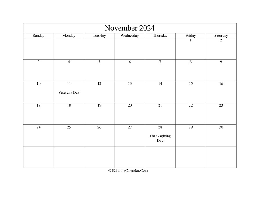 November 2024 Calendar Printable