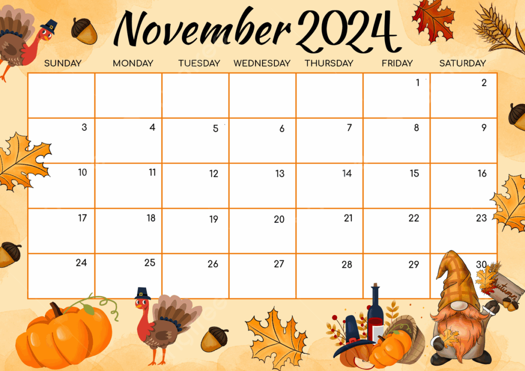 November 2024 Calendar Thanksgiving 2024 Damita Letisha