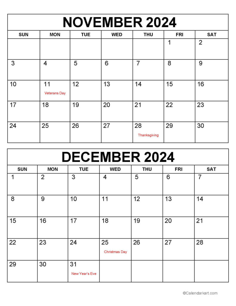 November 2024 December January Calendar Printable Printable Calendar 2025