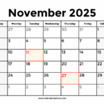 November 2025 Calendar With Holidays Calendar Options