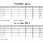 November 2025 December 2025 January 2025 Calendar Printable Free