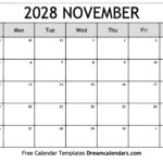 November 2028 Calendar Free Printable With Holidays And Observances