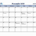 November 2028 United States Monthly Calendar With Holidays