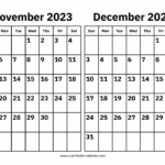 November And December 2023 Calendar A Printable Calendar