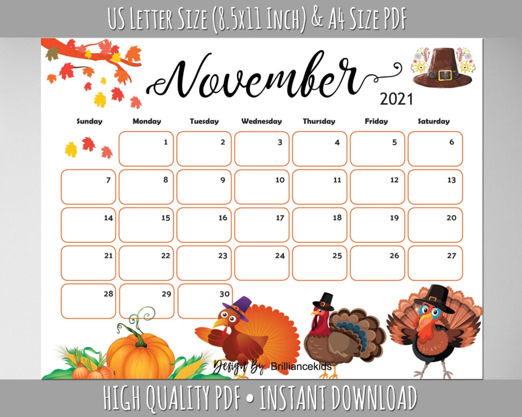 November Calendar Free Printable