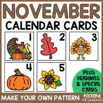 November Calendar Numbers Pocket Chart Calendar Cards By Pocketful Of 