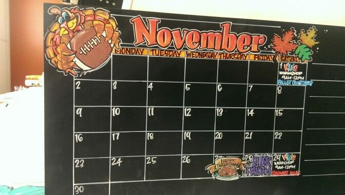 November Calendar On Chalk Board For Home Depot Chalkboard Calendar 