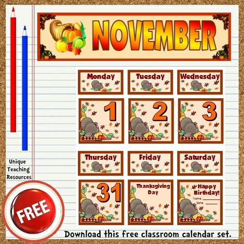 November Calendar Pieces Printable Dasie Thomasine