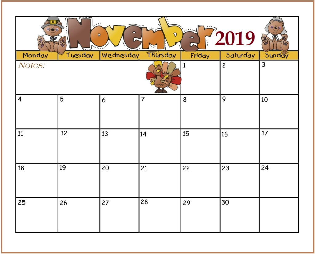 November Calendar Template Printable Word Searches