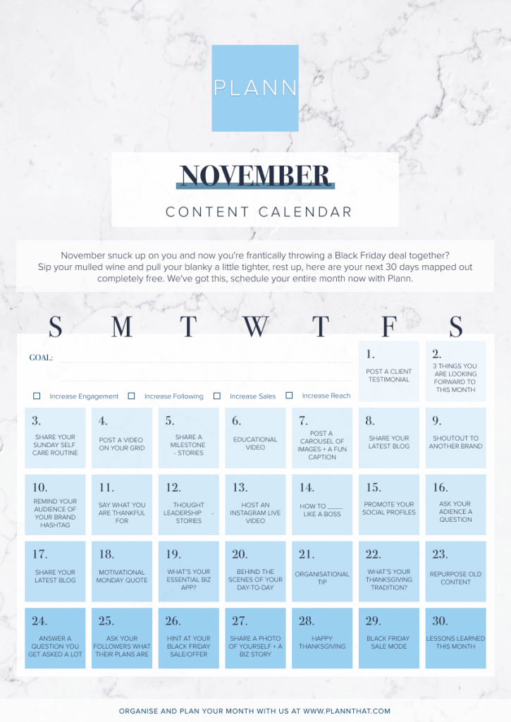 NOVEMBER CONTENT CALENDAR