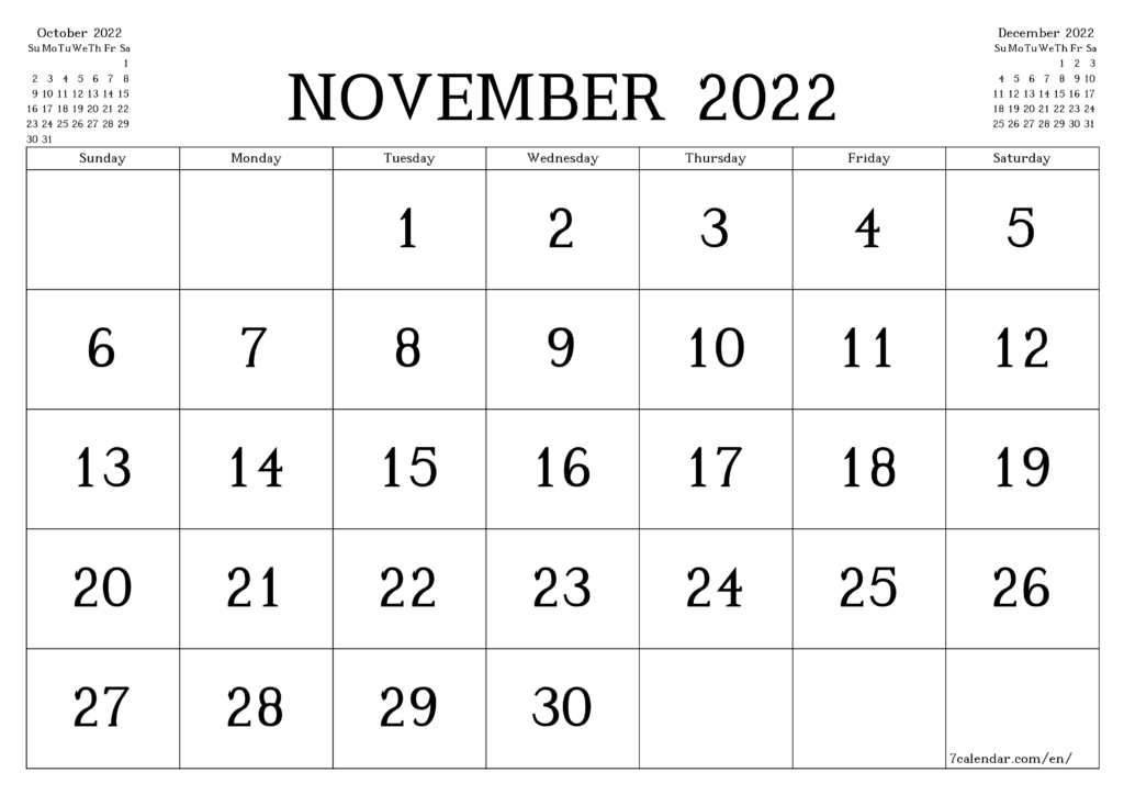 November December 2022 Calendar