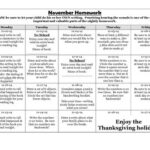 November Kindergarten Homework Calendar editable By Elaine Shindelar