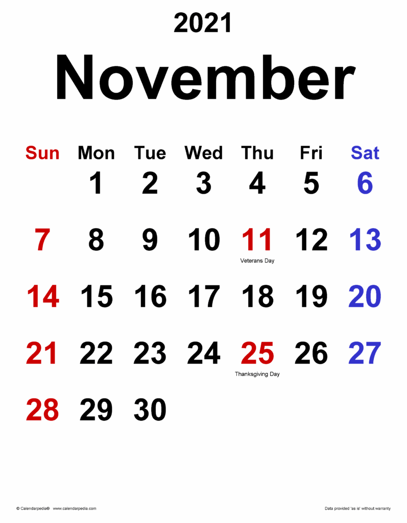 November Month Calendar