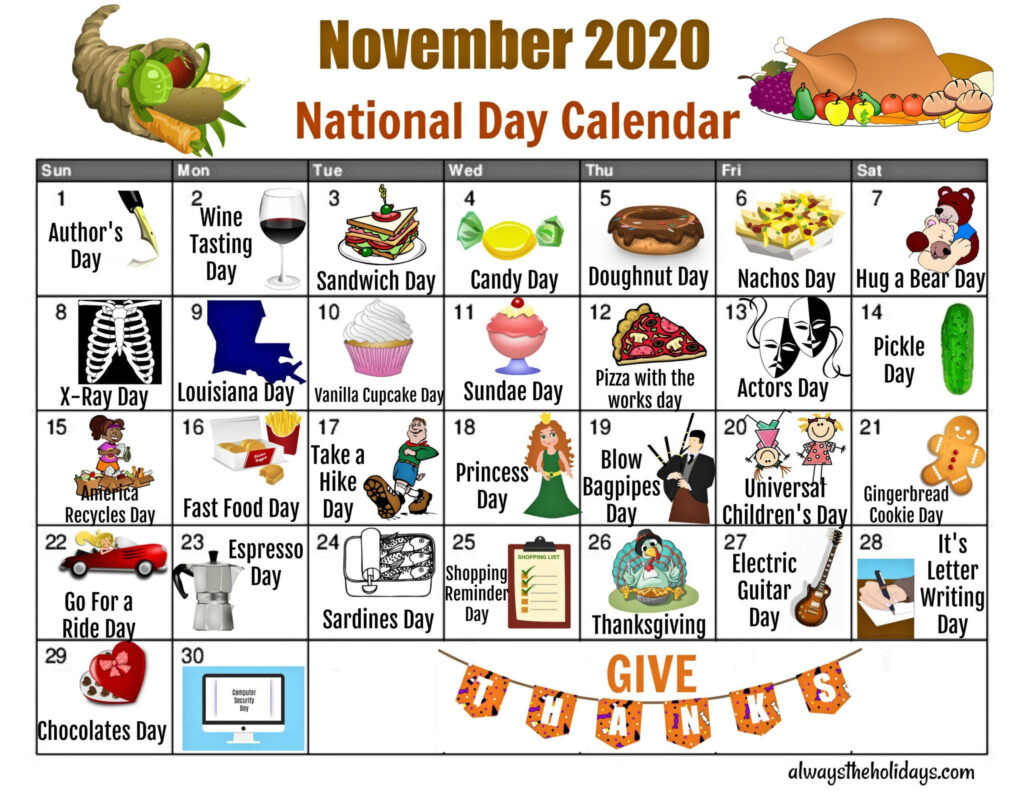 November National Day Calendar Free Printable Calendars In Printable 