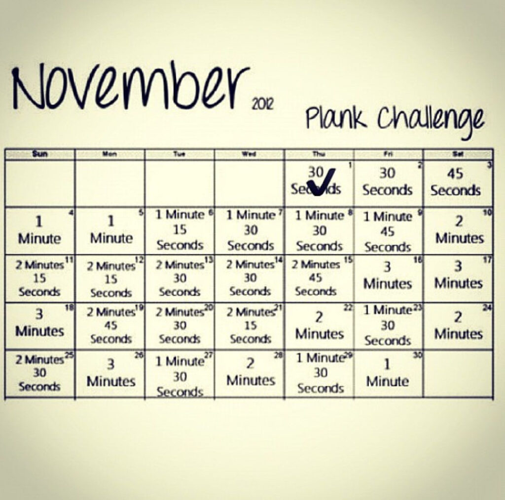 November Plank Challenge Print It Out And Put It In Your Room 