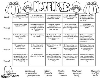 November Writing Prompt Calendar By Second In The South TpT