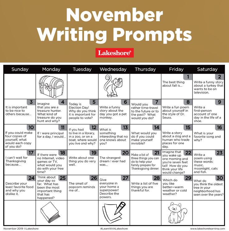 November Writing Prompts Calendar For Kids