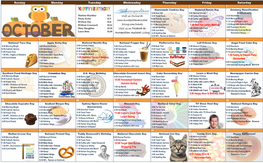 October 2015 Resident Calendar Annapolitan Assisted Living