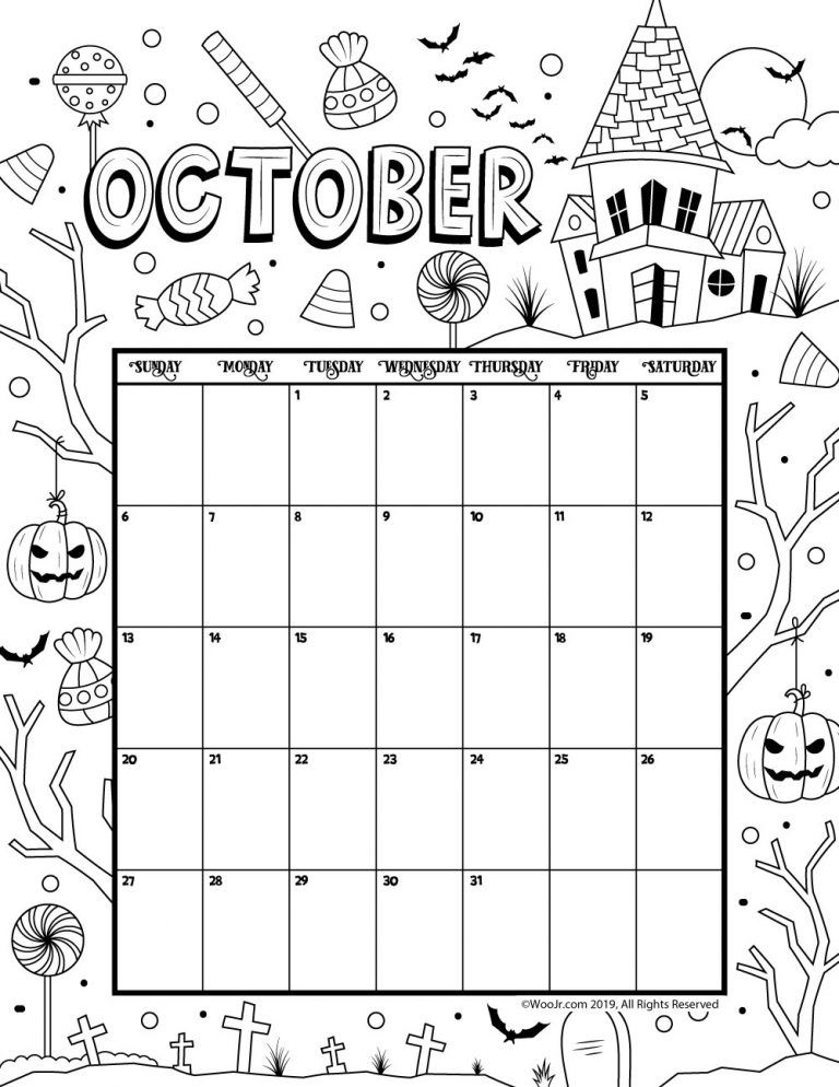 October 2019 Coloring Calendar Woo Jr Kids Activities Children 39 s 