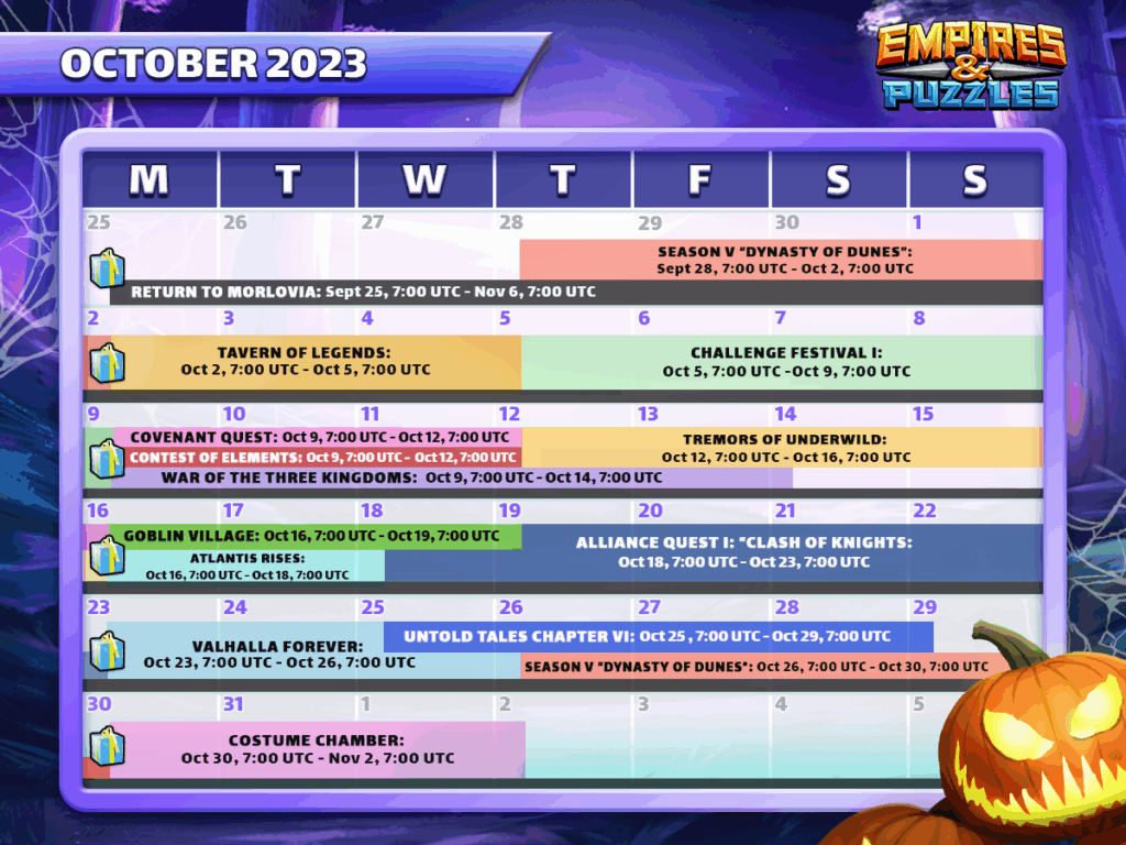 October 2023 Calendar Of Events Empires Puzzles