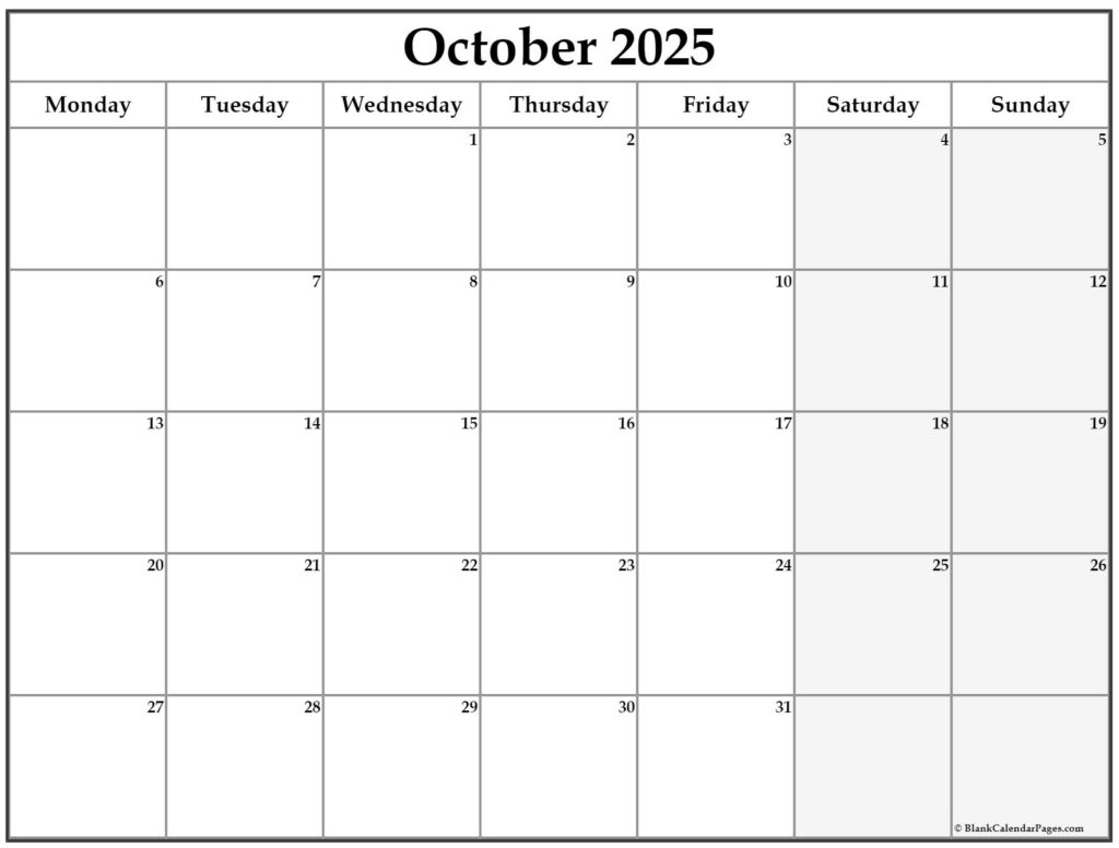 October 2023 Monday Calendar Monday To Sunday
