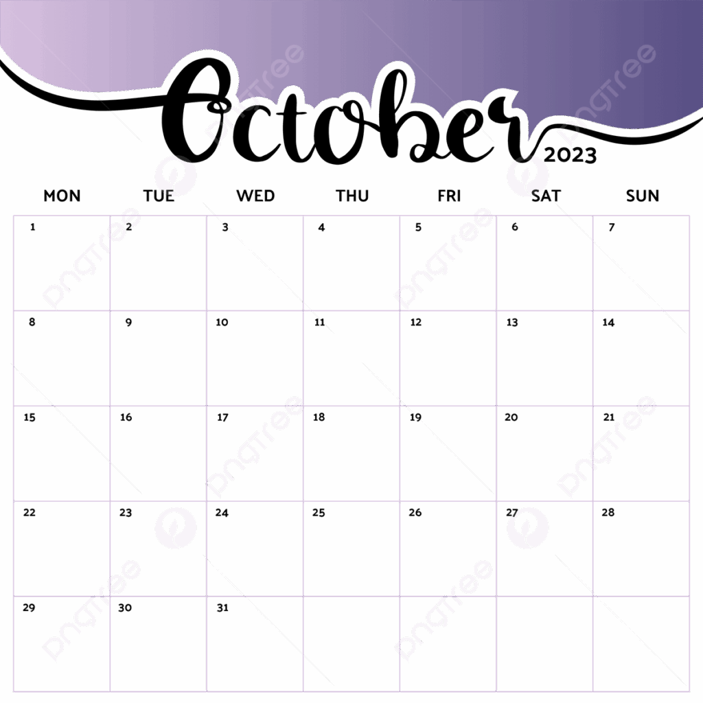 October 2023 Month Calendar Gradient 2023 Month October PNG And 