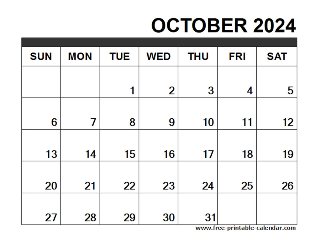 October 2024 Calendar Printable Free printable calendar