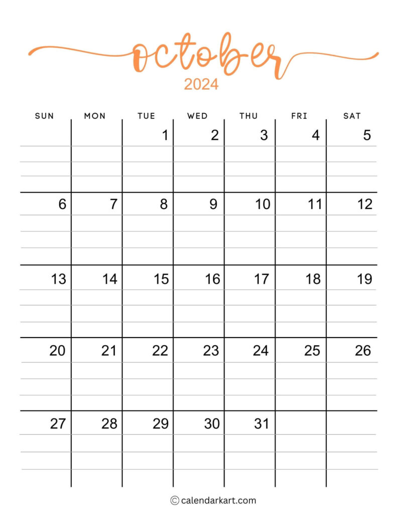 October 2024 Calendar Printable With Lines Printable Calendar 2024