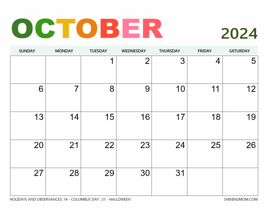 October 2024 Calendar With Holidays 28 Best Free Printables