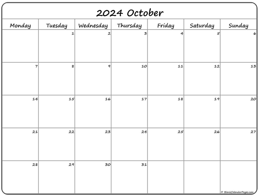 October 2024 Monday Calendar Monday To Sunday