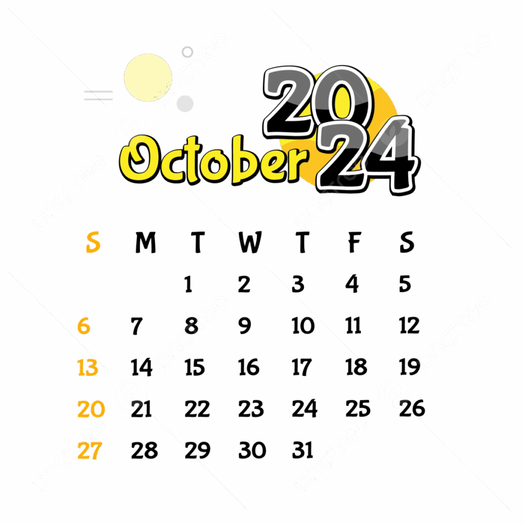 October 2024 Transparent Vector Design October 2024 Calendar October 