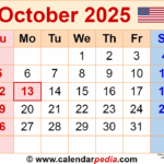 October 2025 Calendar Templates For PDF Excel And Word