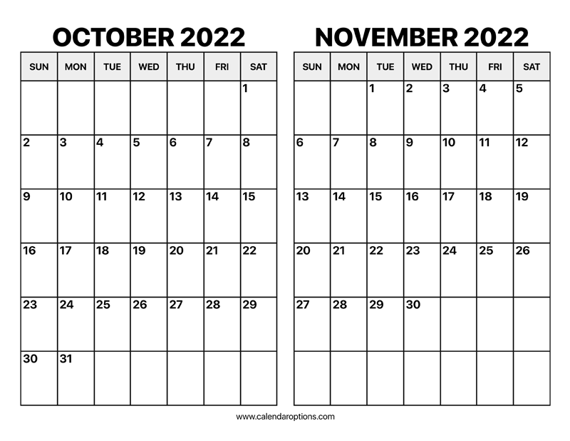 October And November 2022 Calendar Calendar Options