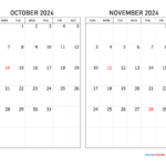 October And November 2024 Calendar Calendar Quickly
