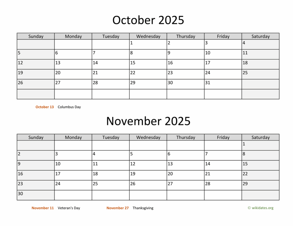 October And November 2025 Calendar With Notes Online J Hannah Stroud