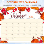 October Calendar 2022 Editable Calendar With Autumn Pumpkins And