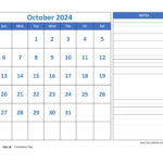 October Calendar 2024 Grid Lines For Holidays And Notes horizontal